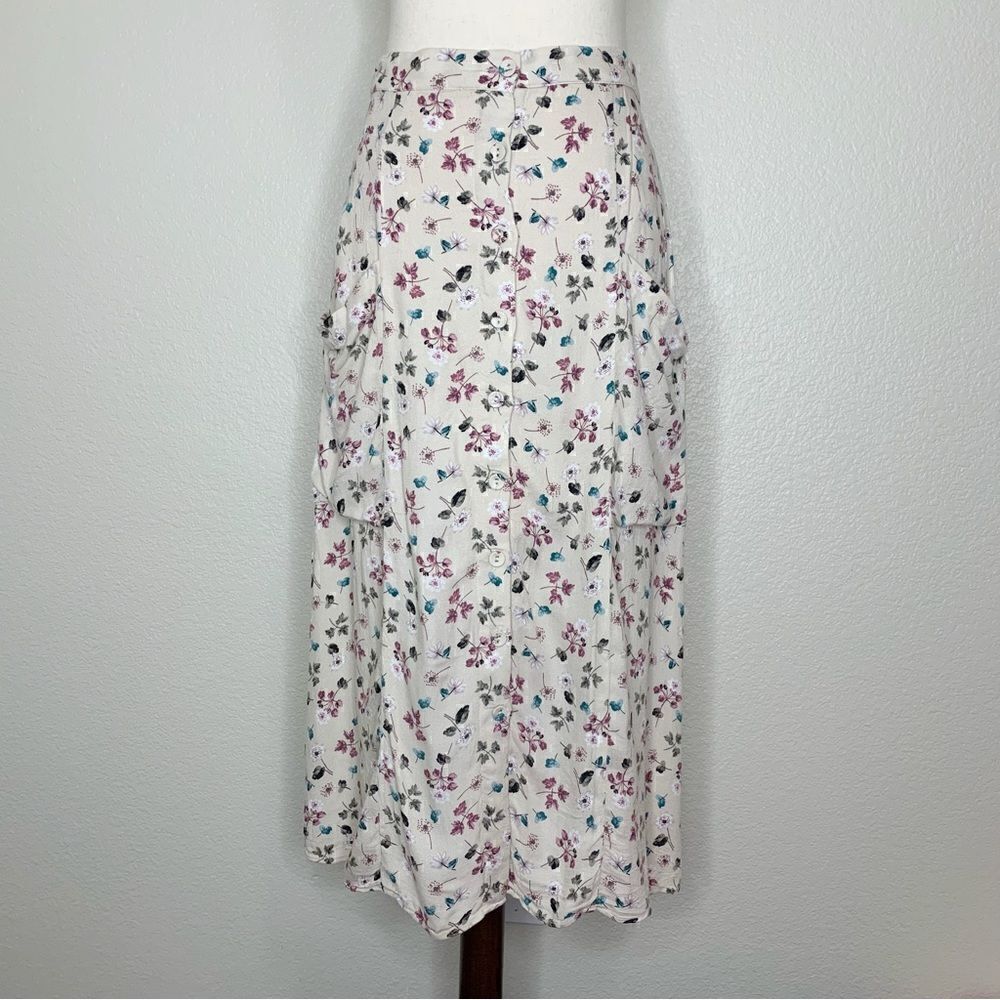 Final Touch Size Medium Button Down Floral Midi Skirt